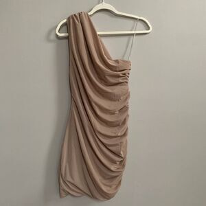 Misha Revolve Nude One Shoulder Mini Dress Sz Small Cocktail Bodycon Mesh
